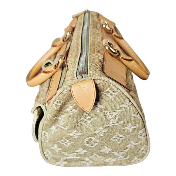 LOUIS VUITTON Green Denim Leather Speedy Neo Monogram Satchel LV LTD EDTN - Picture 4 of 16